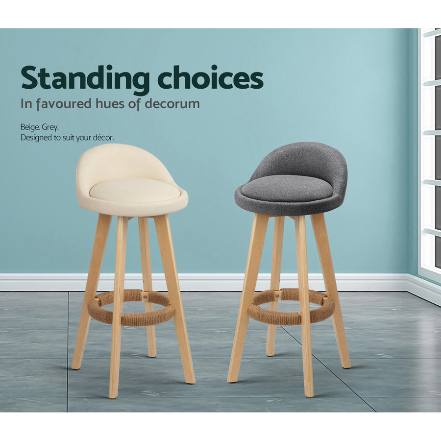 Artiss 2x Bar Stools Padded Leather Wooden Beige, image 6