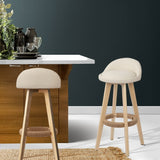 Artiss 2x Bar Stools Padded Leather Wooden Beige - Close-Up Angle