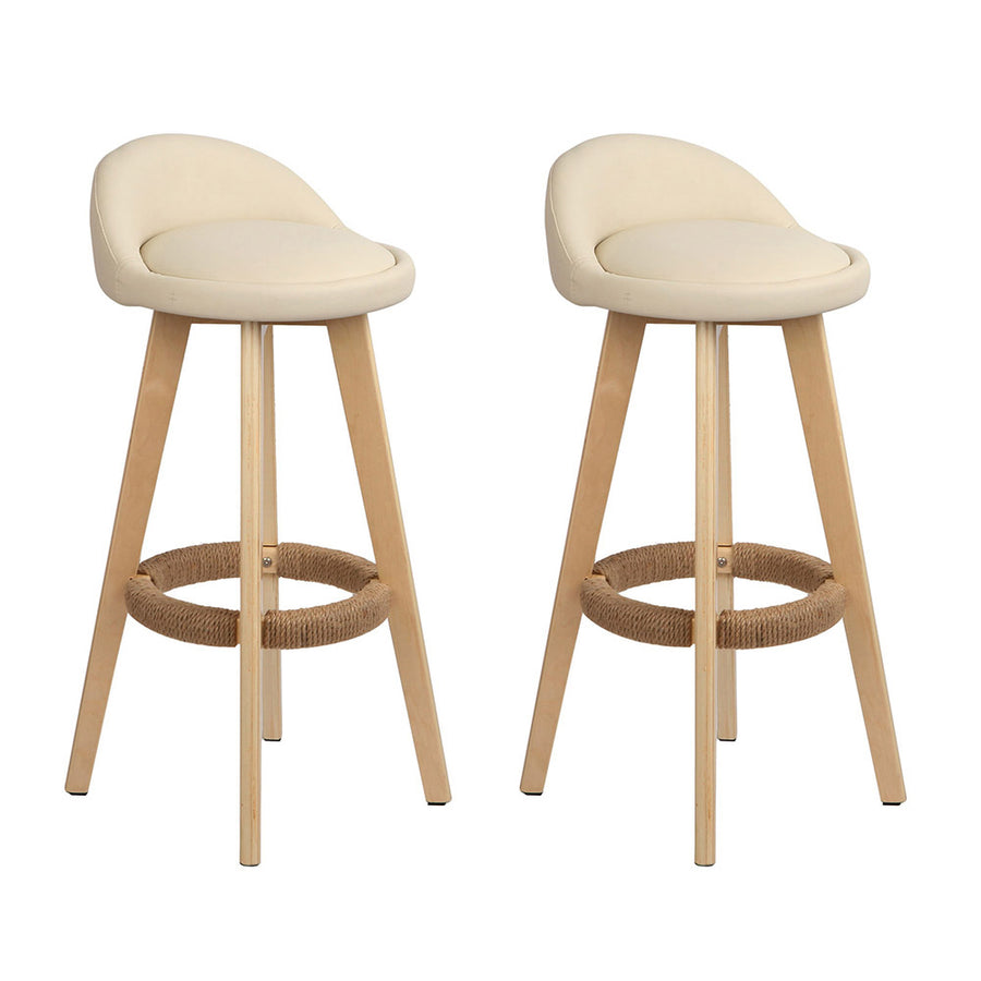 Artiss 2x Bar Stools Padded Leather Wooden Beige, image 8