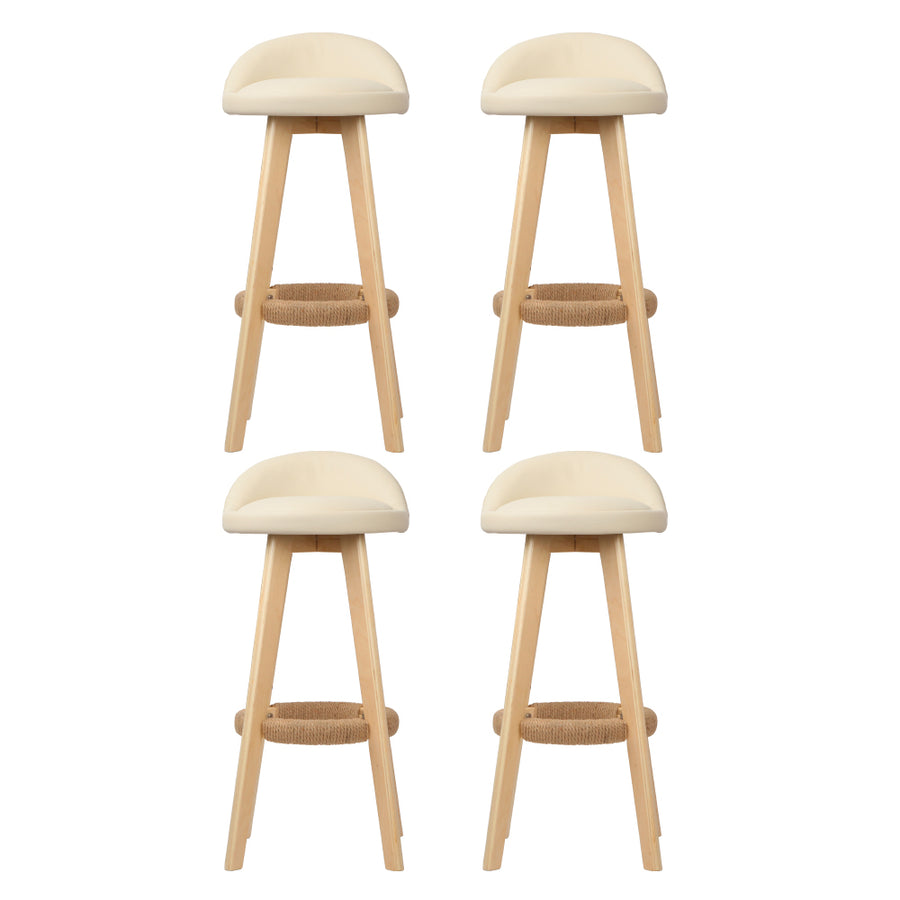 Artiss 4x Bar Stools Padded Leather Wooden Beige, image 3