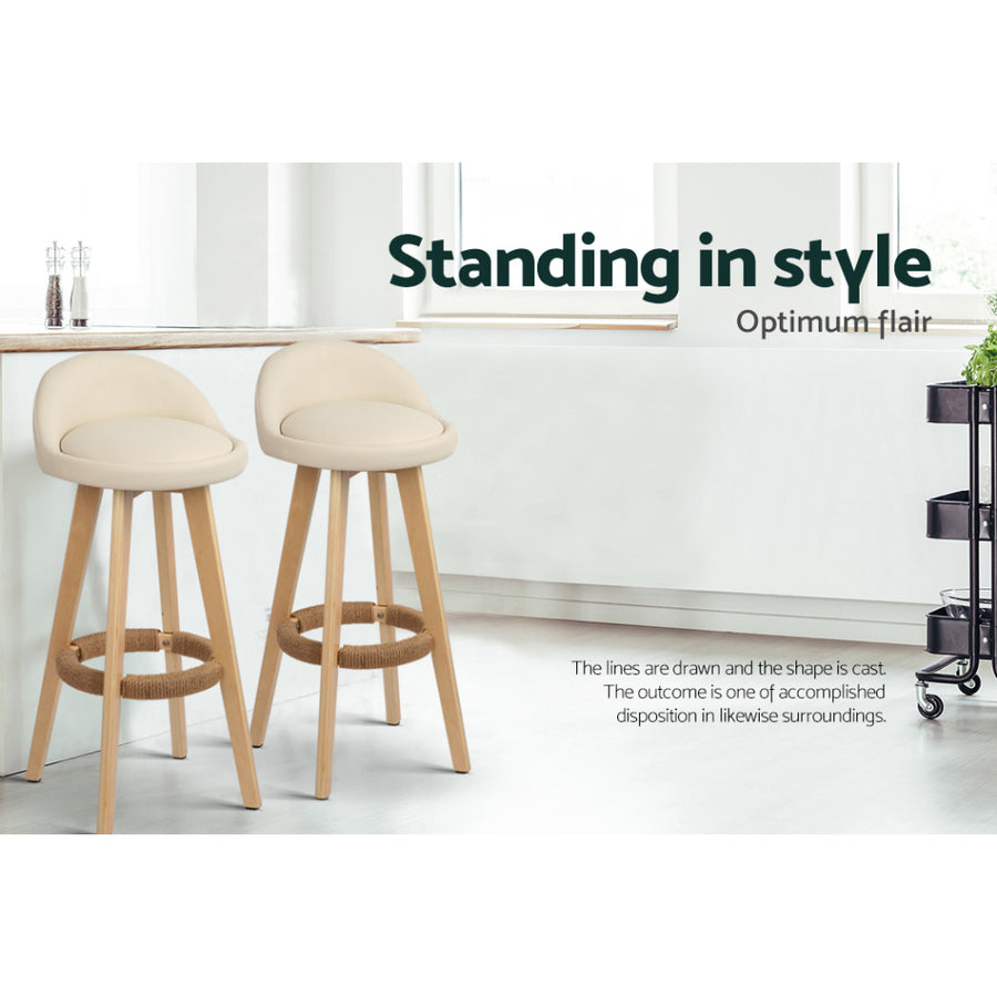 Artiss 4x Bar Stools Padded Leather Wooden Beige, image 5