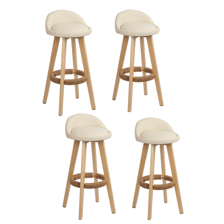 Artiss 4x Bar Stools Padded Leather Wooden Beige, image 7