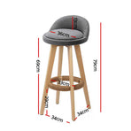 Artiss set of 2 wooden swivel bar stools with grey padded fabric seat, hemp rope footrest