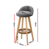 Artiss 2x Bar Stools Padded Linen Wooden Grey - Front View