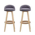 Artiss set of 2 wooden swivel bar stools with grey padded fabric seat, low curved backrest