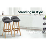 Artiss set of 2 wooden swivel bar stools with grey padded fabric seat, image 5