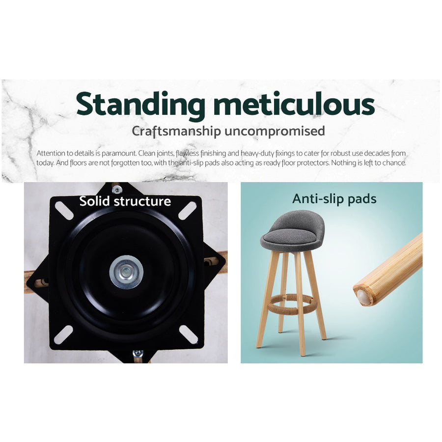 Artiss set of 2 wooden swivel bar stools with grey padded fabric seat, image 6