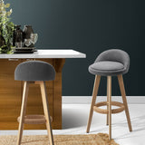 Artiss 2x Bar Stools Padded Linen Wooden Grey - Close-Up Angle
