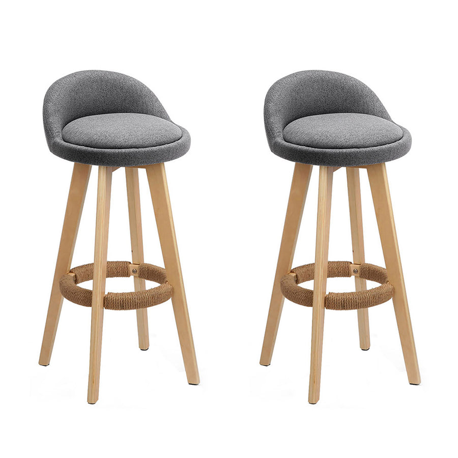Artiss set of 2 wooden swivel bar stools with grey padded fabric seat, image 8