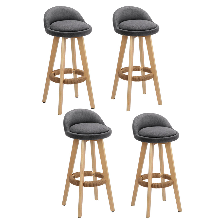 Artiss grey padded linen bar stool with wooden base and hemp rope footrest, image 7