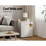 Devanti 48L white mini bar fridge with chiller compartment, adjustable feet