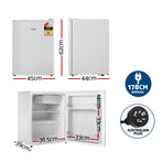 Devanti 70L portable white mini bar fridge with door compartment, separate chiller compartment