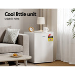 Devanti 70L portable white mini bar fridge with door compartment, adjustable temperature control