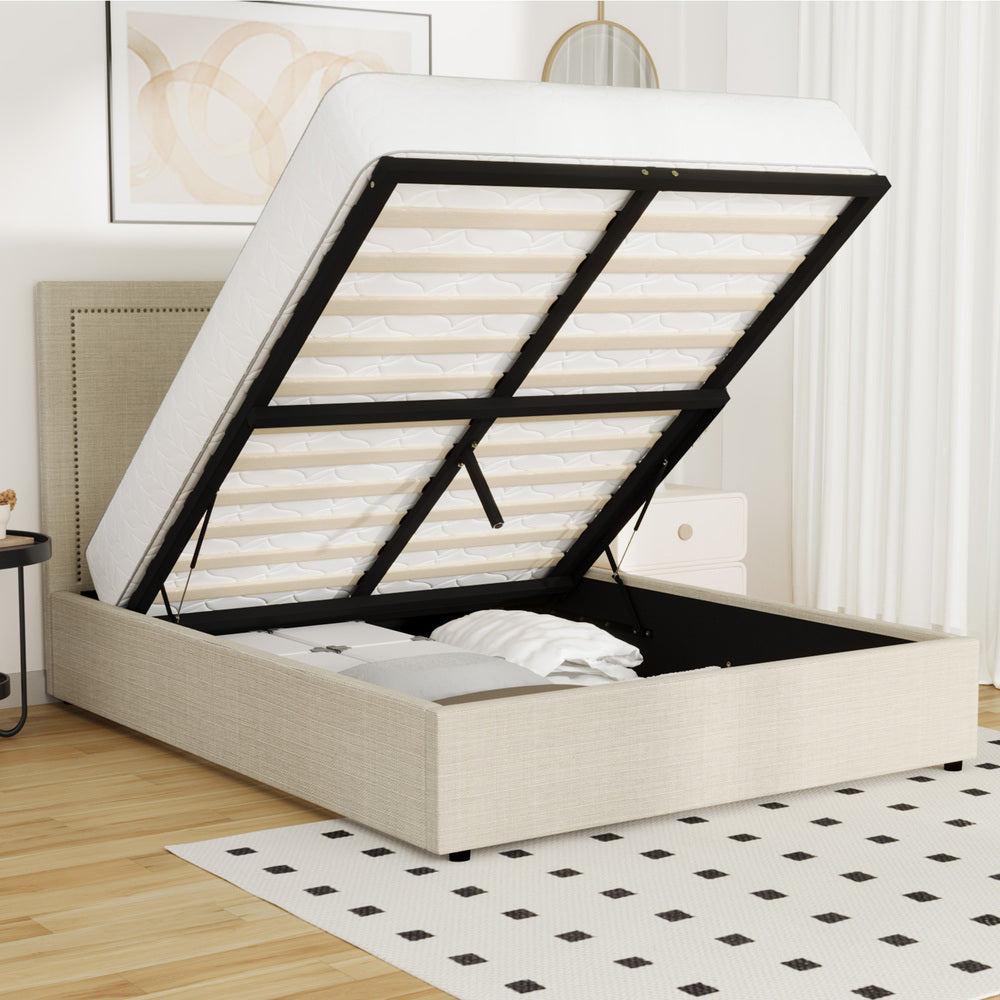 Oikiture Bed Frame Double Size Gas Lift Base Storage ADI