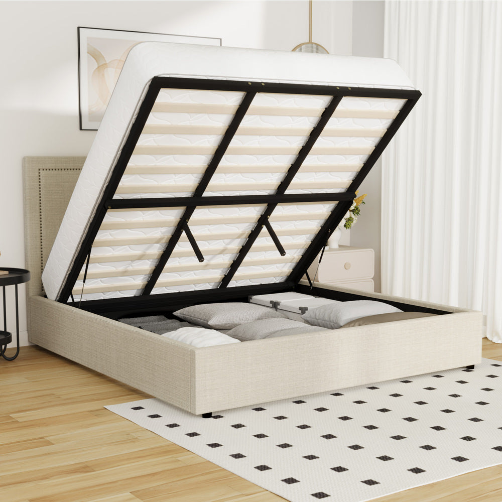 Oikiture Bed Frame King Size Gas Lift Base Storage ADI