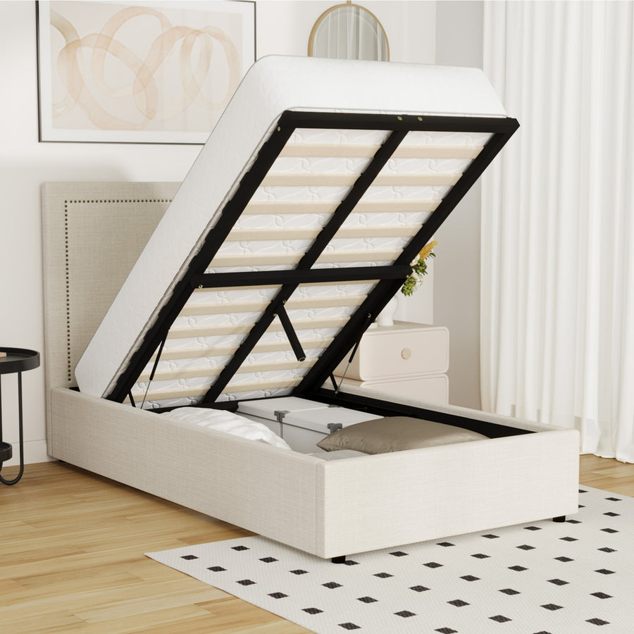 Oikiture Bed Frame King Single Gas Lift Base Storage ADI, Storage