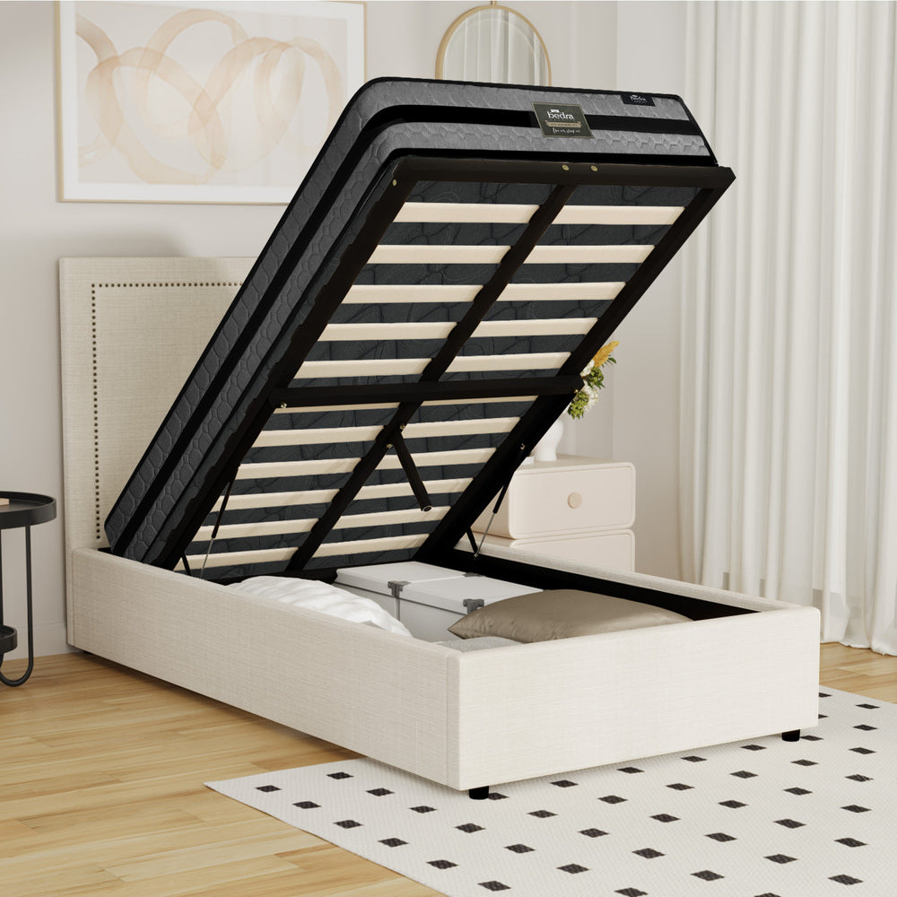 Oikiture Bed Frame With Mattress Set King Single Gas Lift Storage ADI