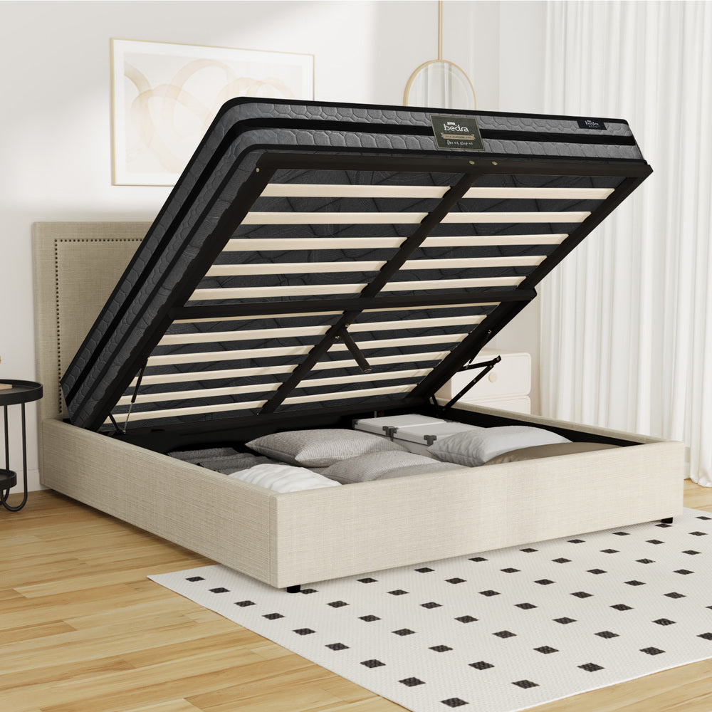 Oikiture Bed Frame With Mattress Set Queen Size Gas Lift Storage ADI