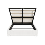 Oikiture Bed Frame Double Size Gas Lift Base Boucle Fabric White