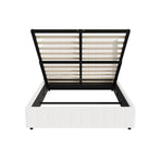 Oikiture Bed Frame Double Size Gas Lift Base Boucle Fabric White, image 3