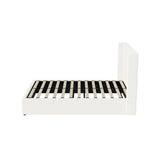 Oikiture Bed Frame Double Size Gas Lift Base Boucle Fabric White