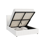 Oikiture Bed Frame Double Size Gas Lift Base Boucle Fabric White, image 4