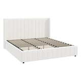 Oikiture Bed Frame King Size Gas Lift Base Boucle Fabric White