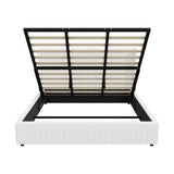 Oikiture Bed Frame King Size Gas Lift Base Boucle Fabric White