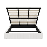 Oikiture Bed Frame King Size Gas Lift Base Boucle Fabric White - Rear View