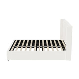 Oikiture Bed Frame King Size Gas Lift Base Boucle Fabric White