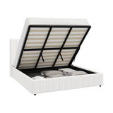 Oikiture Bed Frame King Size Gas Lift Base Boucle Fabric White