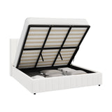 Oikiture Bed Frame King Size Gas Lift Base Boucle Fabric White - Low Angle