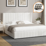 Oikiture Bed Frame King Size Gas Lift Base Boucle Fabric White - Extra Image