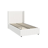 Oikiture Bed Frame King Single Gas Lift Base Boucle Fabric White