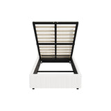 Oikiture Bed Frame King Single Gas Lift Base Boucle Fabric White