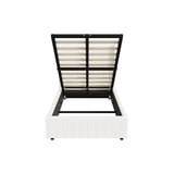 Oikiture Bed Frame King Single Gas Lift Base Boucle Fabric White - Top-Down View