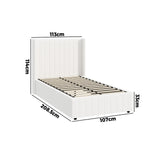 Oikiture Bed Frame King Single Gas Lift Base Boucle Fabric White - Low Angle