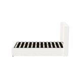 Oikiture Bed Frame King Single Gas Lift Base Boucle Fabric White