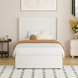 Oikiture Bed Frame King Single Gas Lift Base Boucle Fabric White - Front View