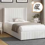 Oikiture Bed Frame King Single Gas Lift Base Boucle Fabric White - Rear View