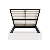 Oikiture Bed Frame Queen Size Gas Lift Base Boucle Fabric White - Low Angle