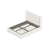 Oikiture Bed Frame Queen Size Gas Lift Base Boucle Fabric White - Rear View