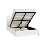 Oikiture Bed Frame Queen Size Gas Lift Base Boucle Fabric White