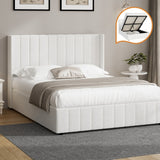 Oikiture Bed Frame Queen Size Gas Lift Base Boucle Fabric White