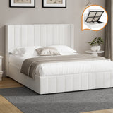 Oikiture Bed Frame Queen Size Gas Lift Base Boucle Fabric White - Front View