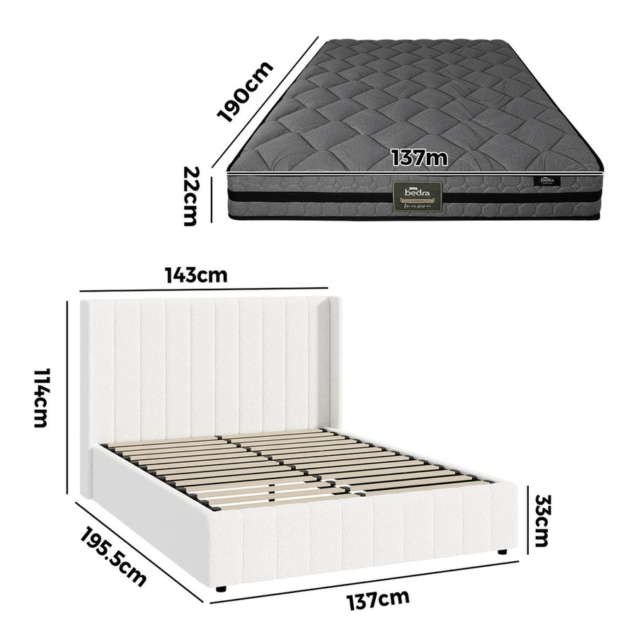 Oikiture Bed Frame with Mattress Set Double Size Gas Lift Boucle BILY, image 9