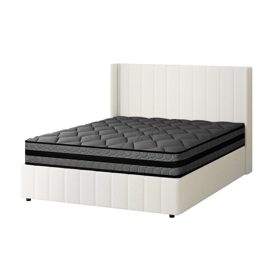 Oikiture Bed Frame with Mattress Set Double Size Gas Lift Boucle BILY, image 7