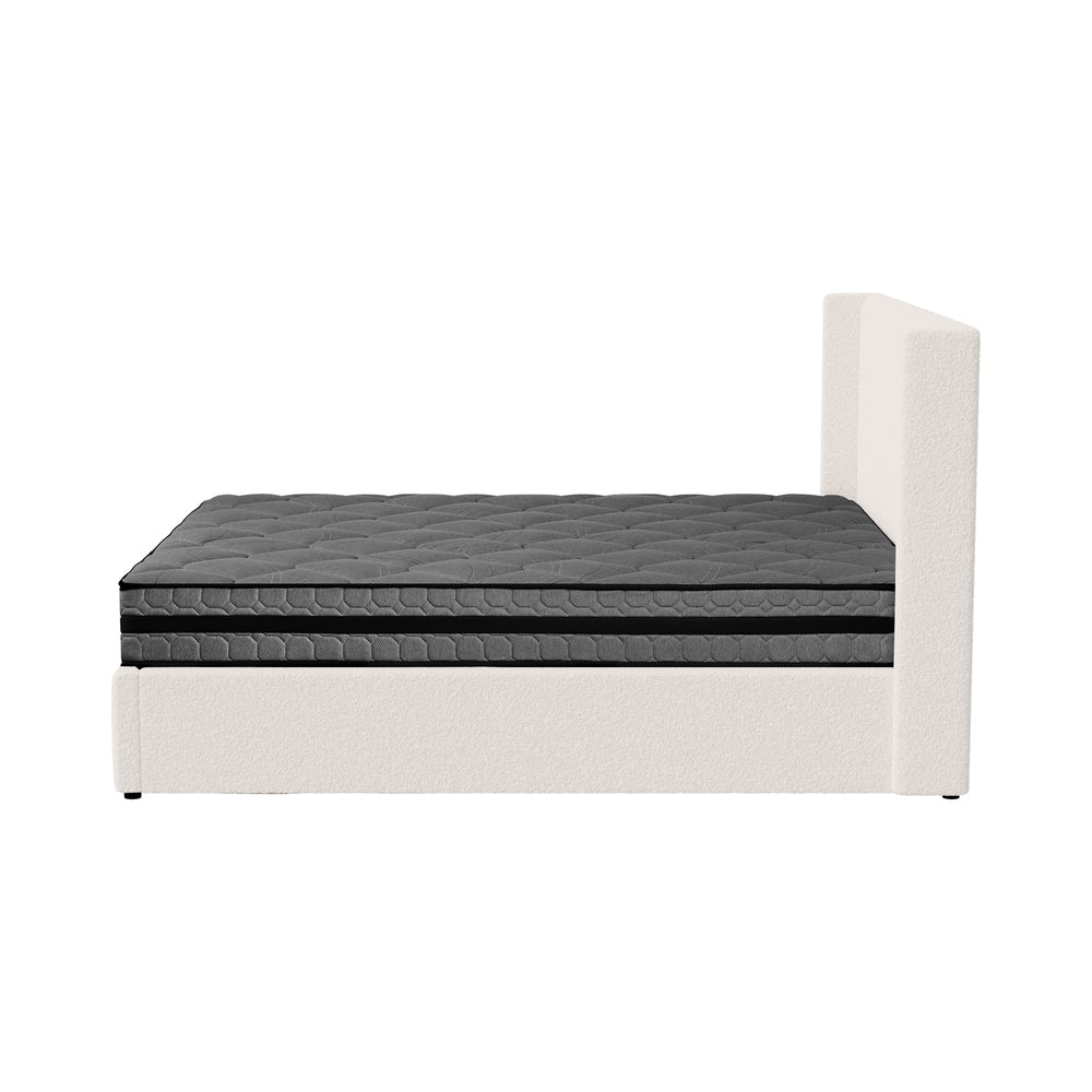 Oikiture Bed Frame with Mattress Set Double Size Gas Lift Boucle BILY