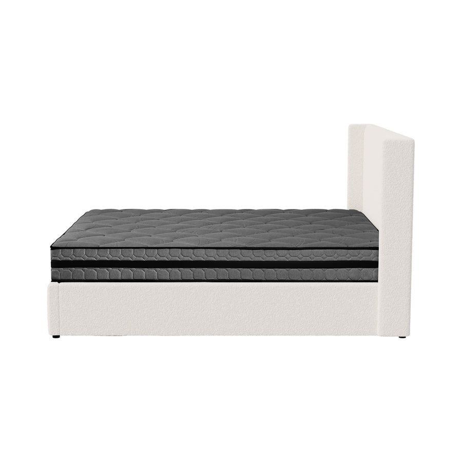Oikiture Bed Frame with Mattress Set Double Size Gas Lift Boucle BILY, image 4