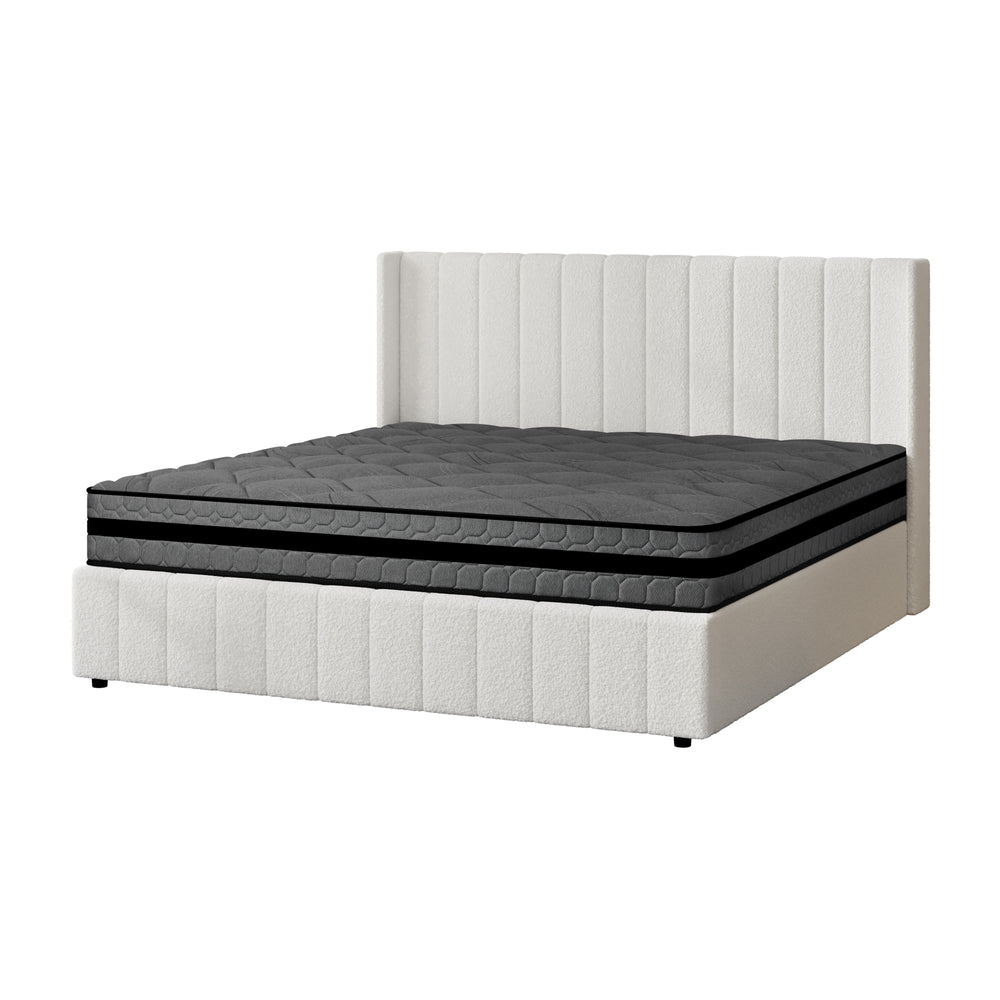 Oikiture Bed Frame with Mattress Set King Size Gas Lift Boucle BILY